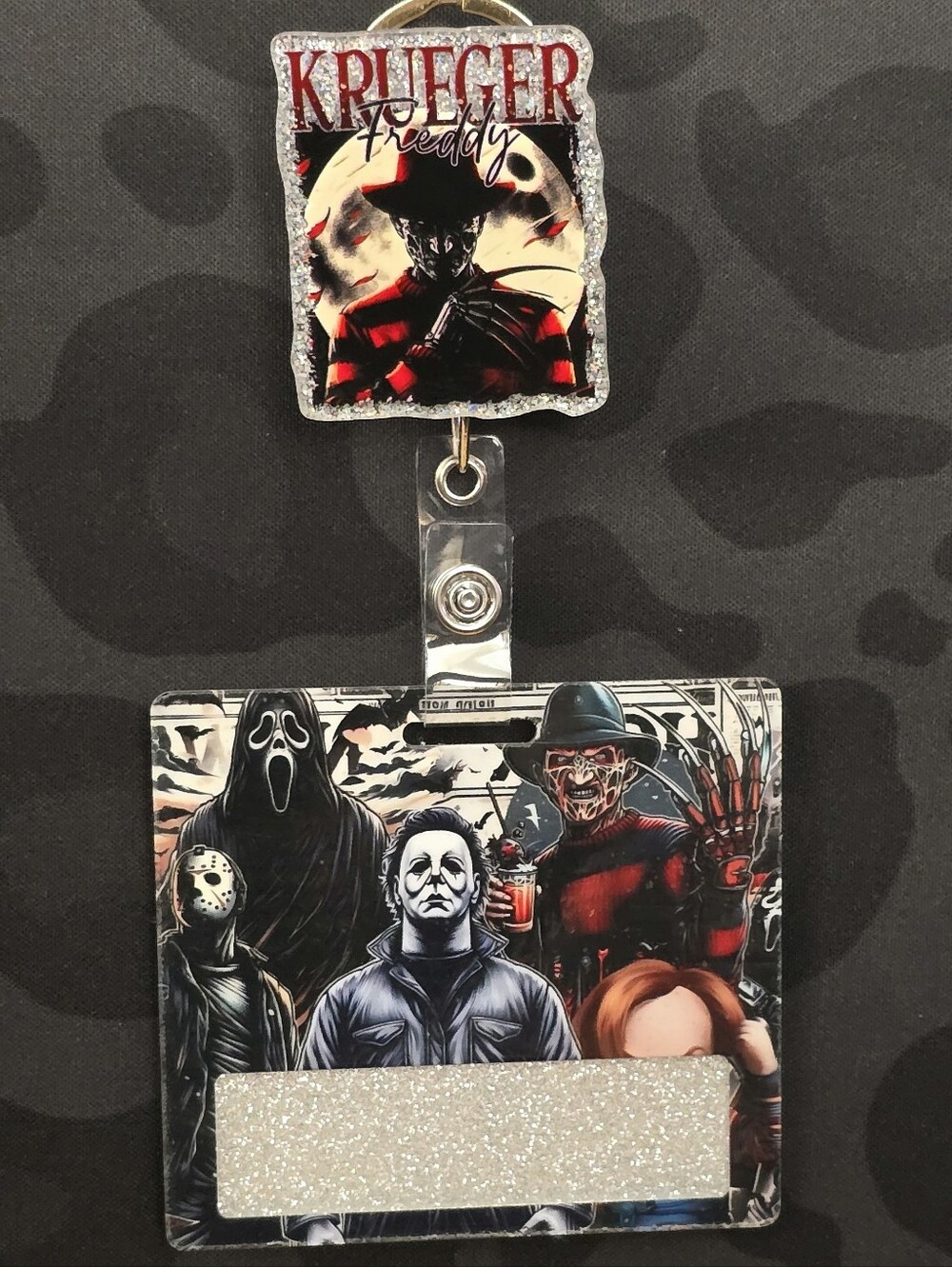 Freddy Horror Halloween Novelty Acrylic Badge Reel & Buddy Set ID Holder